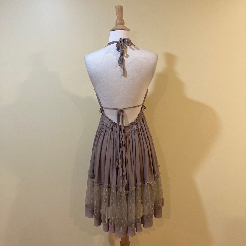 Boho Mesh Dots Hem Backless Halter Swing Dress - Picture 8 of 11